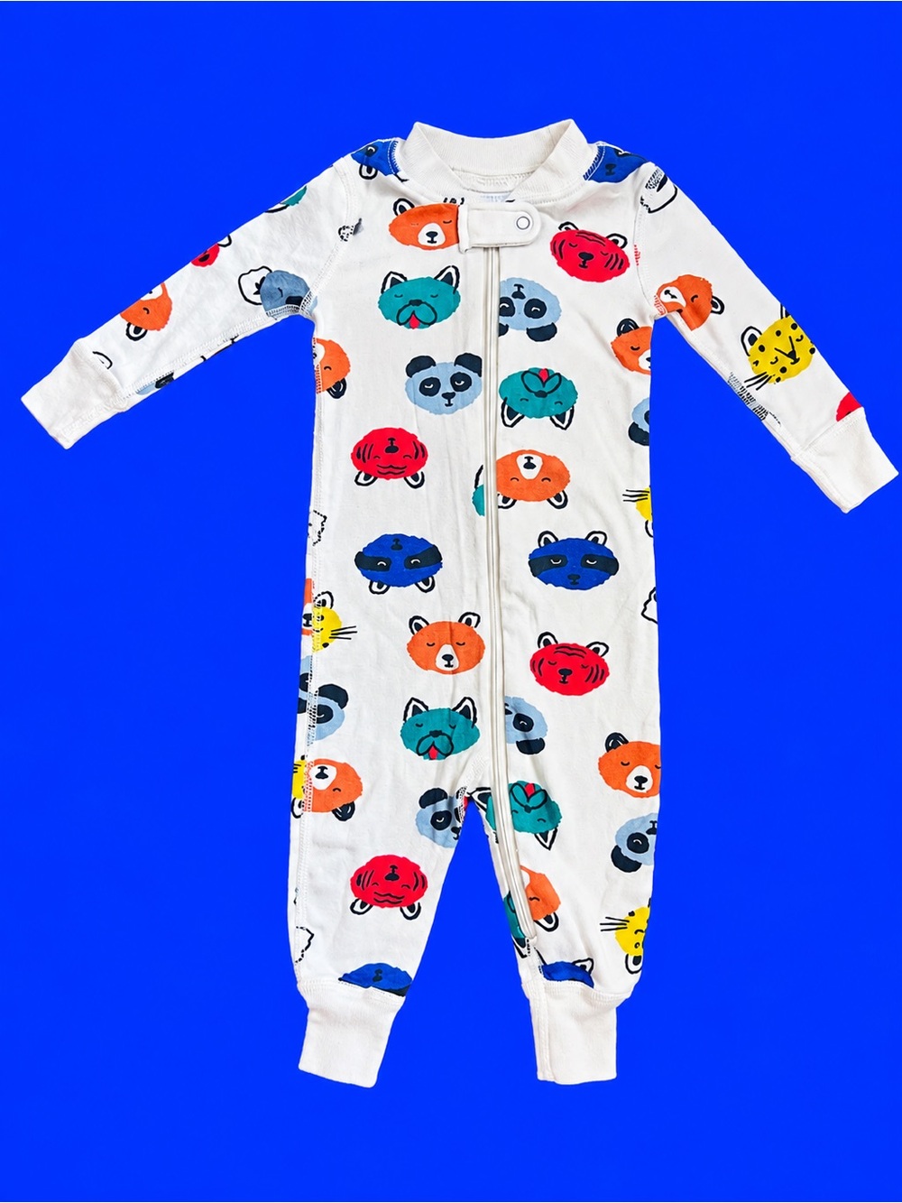 Hanna Andersson White Footie Pajamas with Multicolor Animal Faces